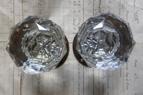 Pair Vintage Cut Glass & Brass Door Knobs