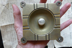 Antique Arts & Crafts Brass & China Electric Door Bell Push - 4"