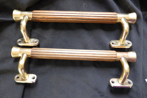 Vintage Wood & Brass Entrance Double Door Pull Handles - Teka