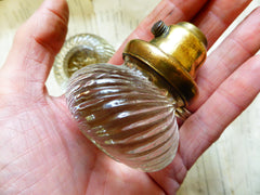 2 Pairs Rare Antique Swirl Ribbed Glass Door Knobs