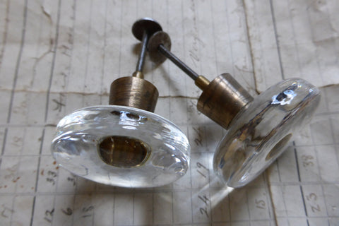 2 Vintage Clear Glass Drawer Knobs 1970s