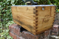 Restored Wood & Brass High Level Toilet Cistern "Arno" - Wax Pine Finish