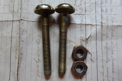 Pair Large Antique Brass Toilet Seat Fixing Nuts and Bolts - Slotted