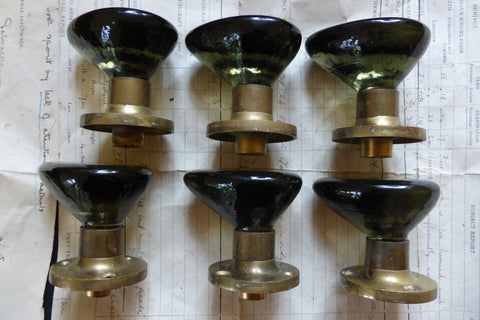 3 Pairs of Vintage Verrina Smoked Green Glass Door Knobs - Sweden 1970s Eames