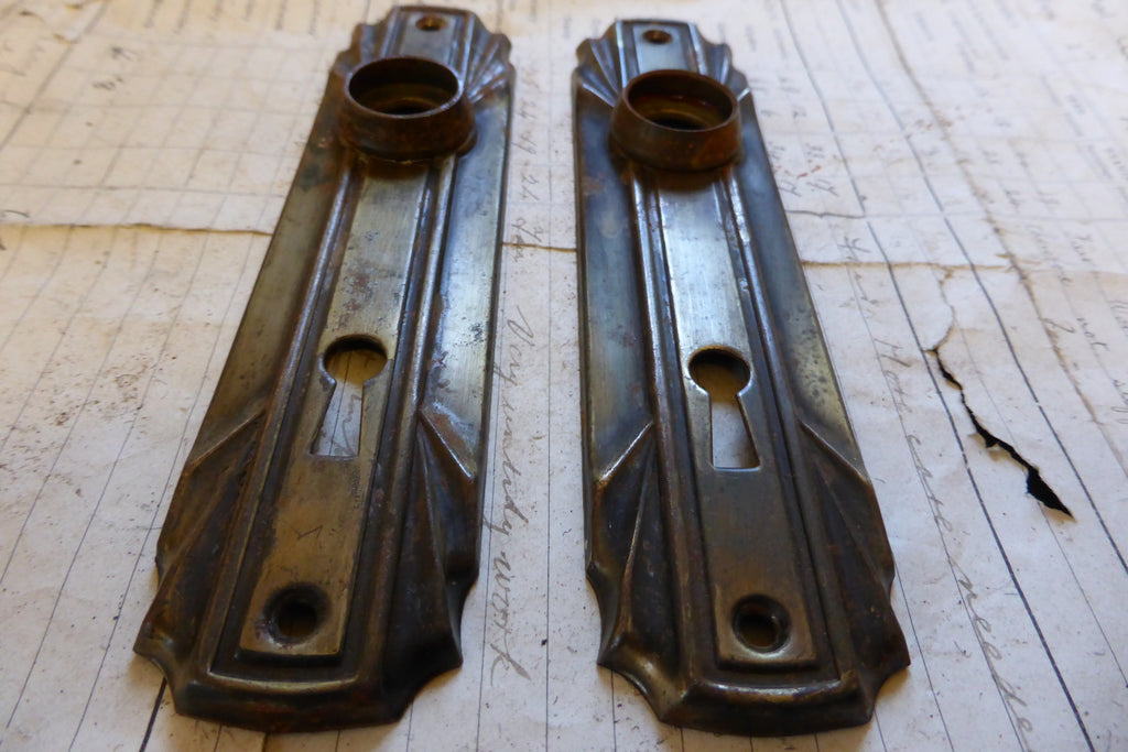 Pair Art Deco Brass Plated Door Backplates / Finger plates Circa 1900 (10 available)