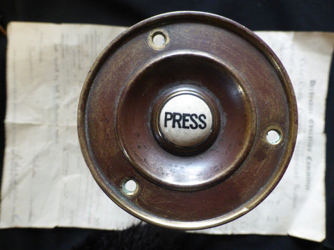 Victorian Brass Electric Door Bell Push - Unpolished