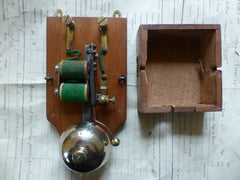 Restored Antique Golden Wood & Brass Electric Doorbell - 4-6 volts