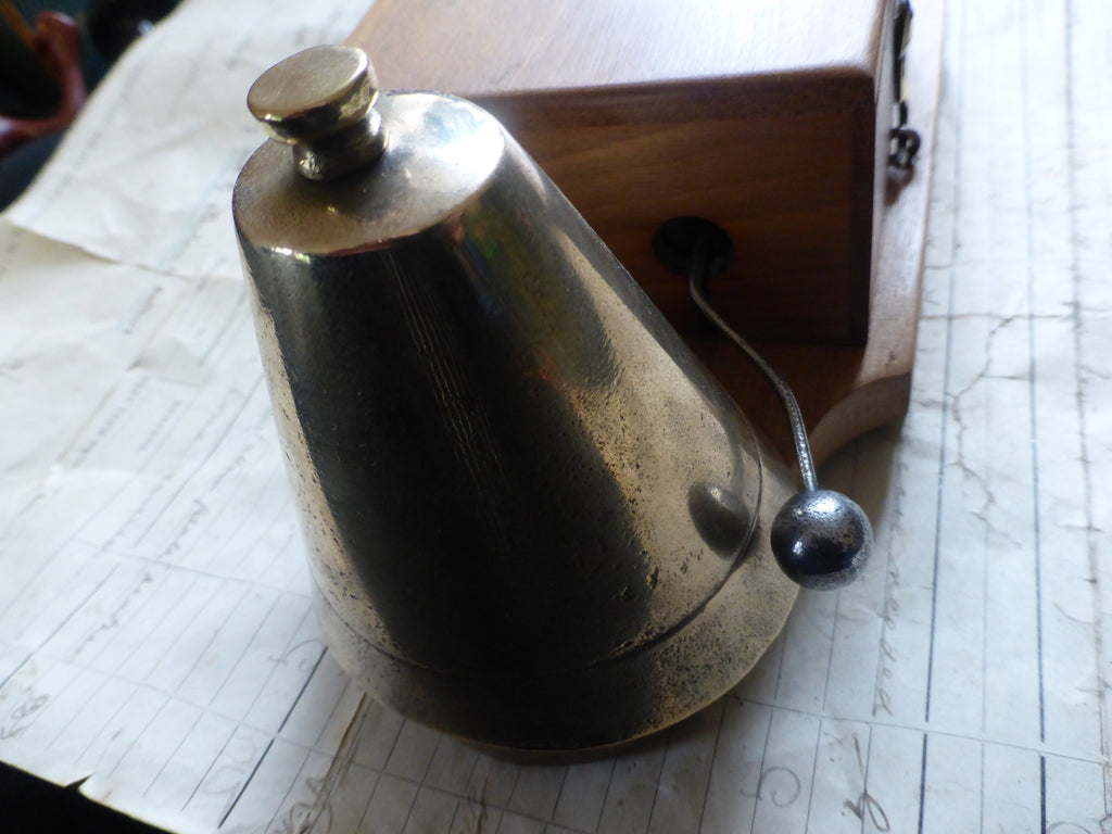 Restored Antique Wood & Chromed Brass Electric Conical Doorbell - 24 Volts