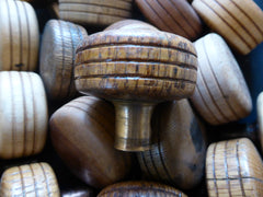 One Pair Antique Arts & Craft Round Wood & Copper/Brass Door Knobs 
