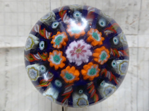 Vintage Millefiori Glass Paperweight Door Handle - Blue Base Orange