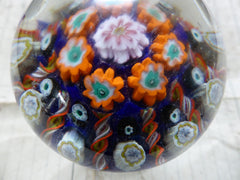 Vintage Millefiori Glass Paperweight Door Handle - Blue Base Orange