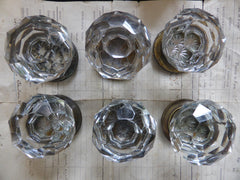 3 pairs Antique Cut Glass Door Knobs and Back Plates