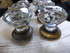 3 pairs Antique Cut Glass Door Knobs and Back Plates