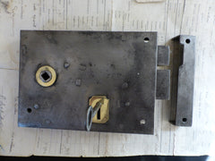 7" x 5" Cast Iron & Brass Door Rim Lock, Key & Keep
