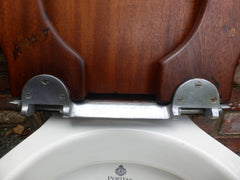 Unusual Antique Wooden Horseshoe High Level Toilet Seat + Lid