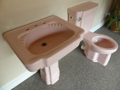 Vintage 1950/60s Art Deco Standard Toilet, Cistern, Sink & Pedestal - Baby Pink