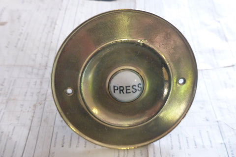 Large Antique Brass & China Electric Door Bell Push - 4 1/2"