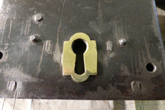 5" x 4 1/4" Iron & Brass Door Rim Lock, Key & Keep - Dead Lock
