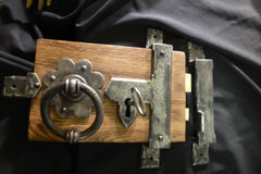 10" x 6 1/2" Restored Wooden & Cast iron Church / Castle Rim Lock, Key, Keep & Straps