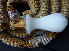 Rare Antique Rococo Micro-Beaded Glass Bell / Drapery Pull / Rope + Opaque handle
