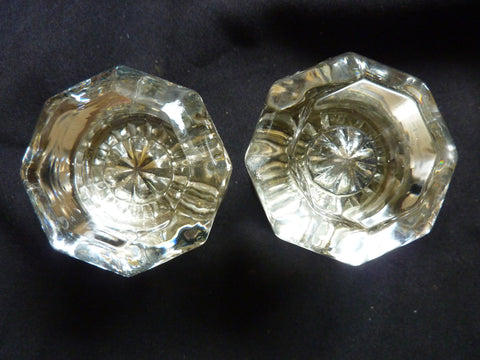 Antique Octagonal Glass & Nickel Door Knobs Circa 1900