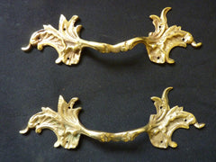 Rococo, Louis XIV Style Fancy Brass Leaf Drawer Pulls