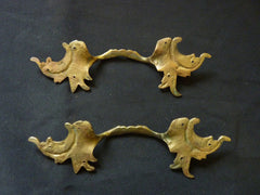 Rococo, Louis XIV Style Fancy Brass Leaf Drawer Pulls