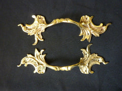 Rococo, Louis XIV Style Fancy Brass Leaf Drawer Pulls