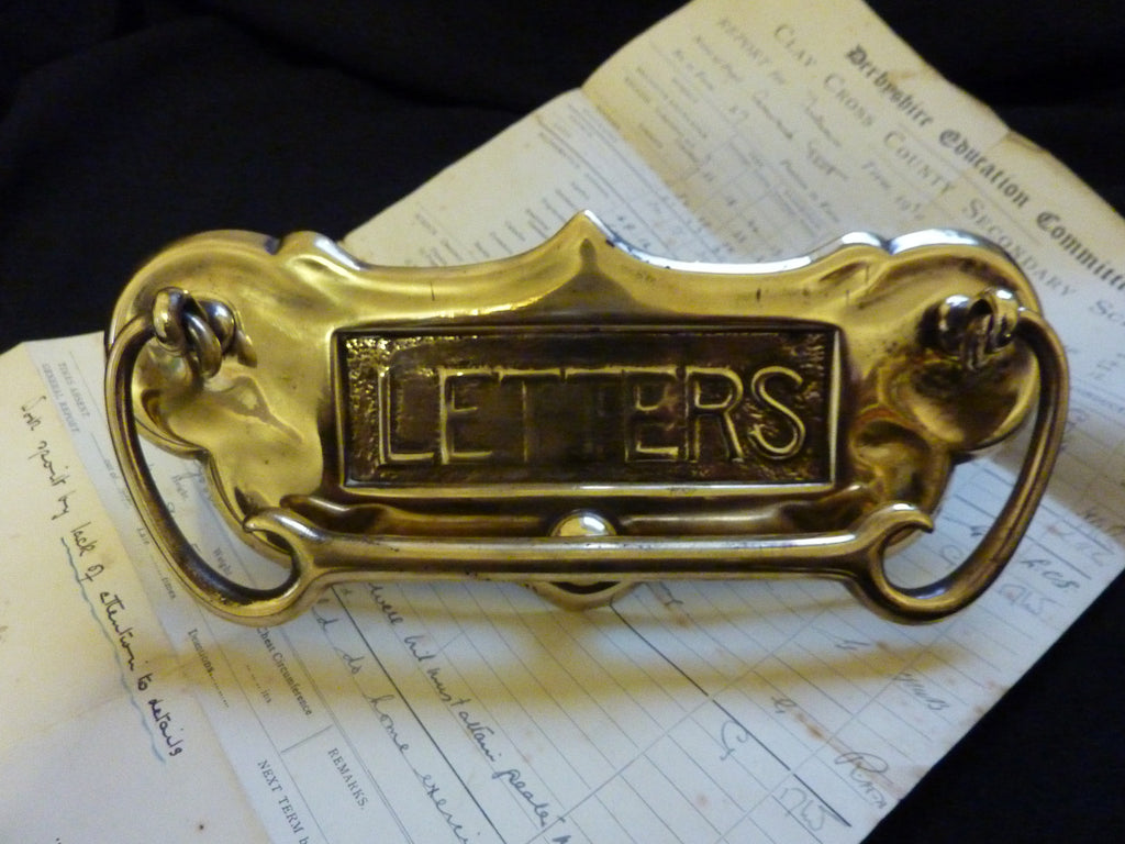 Large Art Nouveau Reclaimed Brass Door Letter Box & Knocker