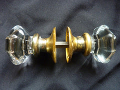 4 pairs Edwardian Antique Glass Door Knobs + Back Plates 1900s