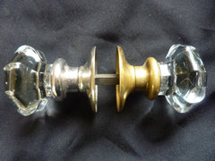 4 pairs Edwardian Antique Glass Door Knobs + Back Plates 1900s