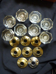 4 pairs Edwardian Antique Glass Door Knobs + Back Plates 1900s