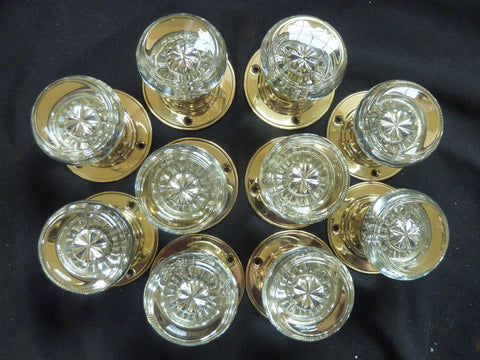 5 Pairs Original Antique Edwardian Round Glass Door Knobs Circa 1900