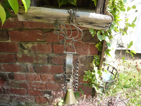 Vintage Wrought Iron Gate Bell Chime - Rooster Spanish Revival Brass Door Bell