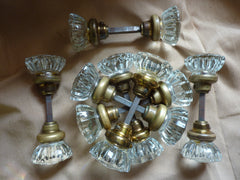 7 Pairs Antique 12 Sided Glass & Brass Door Knobs