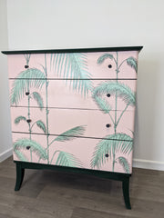 Pink Bamboo Vintage Chest Of Drawers Refinished