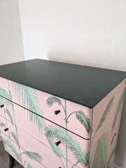 Pink Bamboo Vintage Chest Of Drawers Refinished