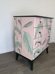 Pink Bamboo Vintage Chest Of Drawers Refinished