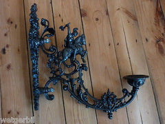 Restored Gothic Cast Iron Wall Candle Holder - Greenman Warrior & Horse sconce
